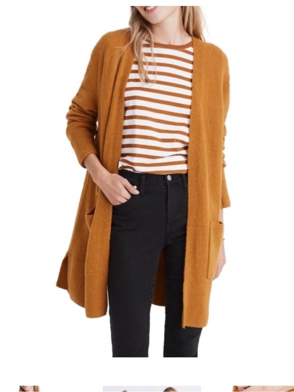 Madewell Cozy Open-Front Mustard Long Cardigan Sweater
